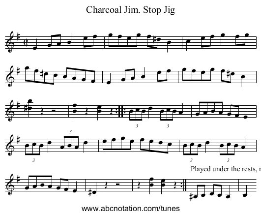 Charcoal Jim. Stop Jig - staff notation