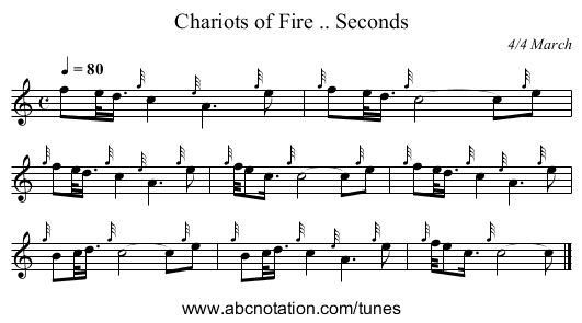 Chariots of Fire .. Seconds - staff notation