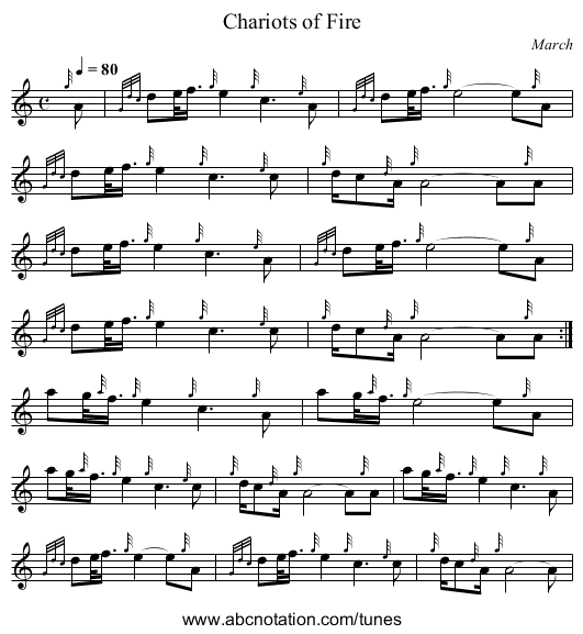 Chariots of Fire - staff notation