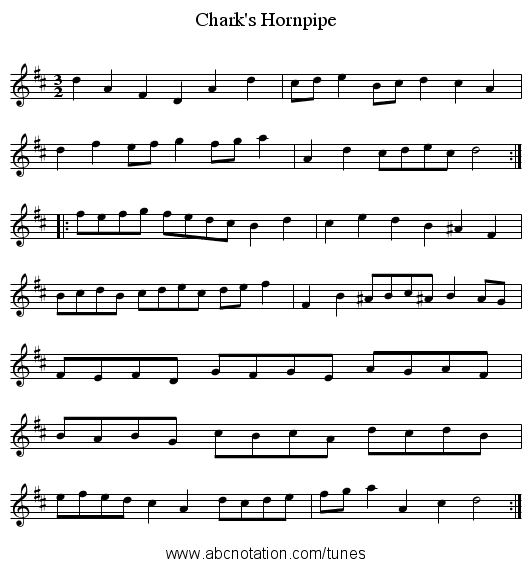 Chark's Hornpipe - staff notation