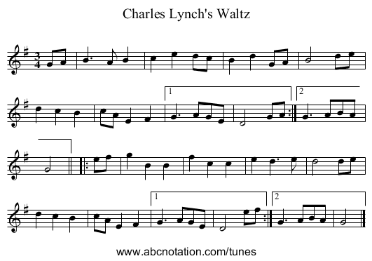 Charles Lynch's Waltz - staff notation