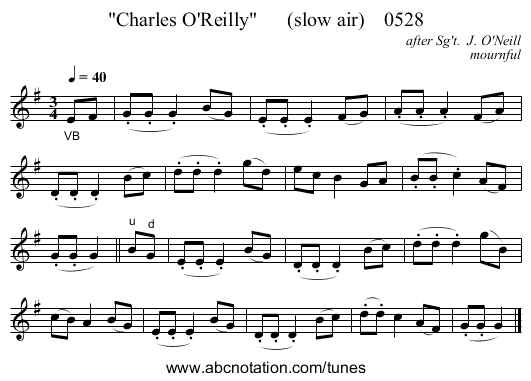 Charles O'Reilly      (slow air)    0528 - staff notation