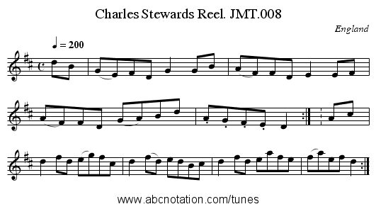 Charles Stewards Reel. JMT.008 - staff notation
