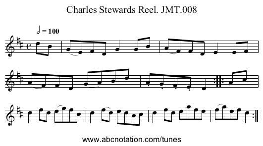 Charles Stewards Reel. JMT.008 - staff notation