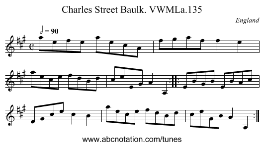 Charles Street Baulk. VWMLa.135 - staff notation