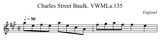 Charles Street Baulk. VWMLa.135 - staff notation