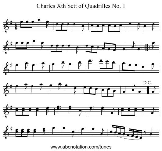 Charles Xth Sett of Quadrilles No. 1 - staff notation