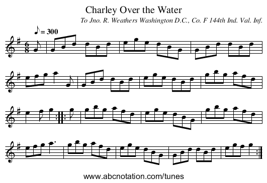 Charley Over the Water - staff notation