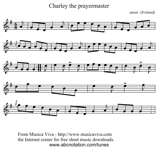 Charley the prayermaster - staff notation