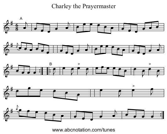 Charley the Prayermaster - staff notation