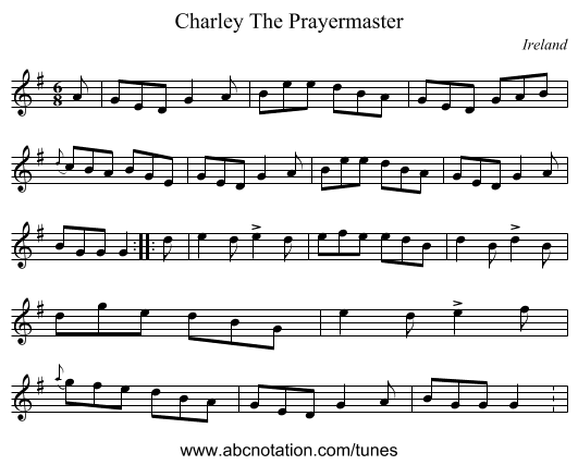 Charley The Prayermaster - staff notation