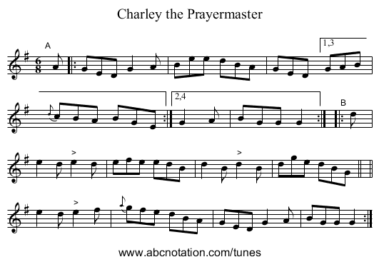 Charley the Prayermaster - staff notation