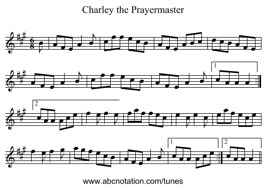 Charley the Prayermaster - staff notation