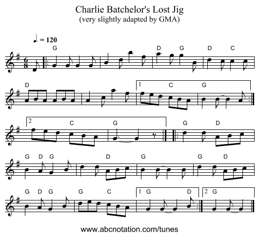 Charlie Batchelor's Lost Jig - staff notation