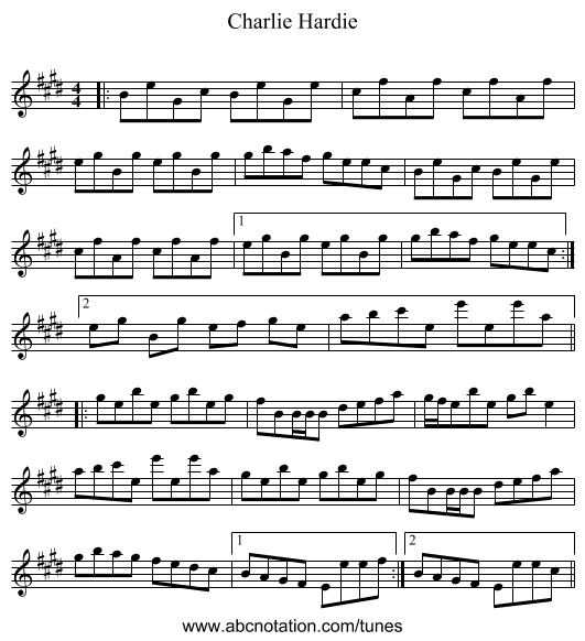 Charlie Hardie - staff notation