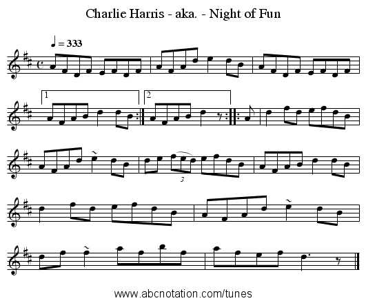 Charlie Harris - aka. - Night of Fun - staff notation