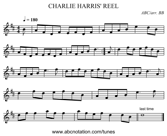 CHARLIE HARRIS' REEL - staff notation