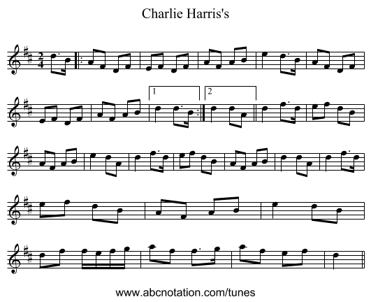 Charlie Harris's - staff notation