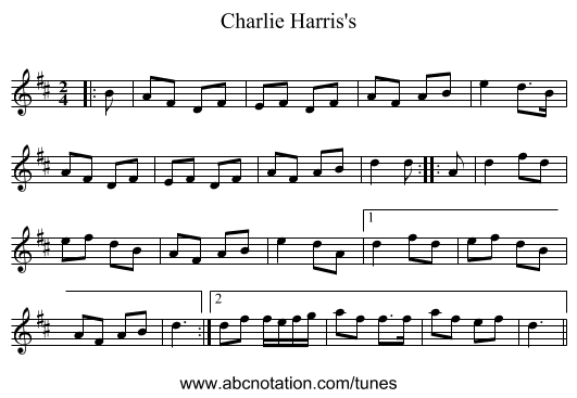 Charlie Harris's - staff notation