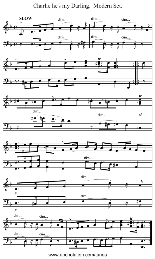 Charlie he's my Darling.  Modern Set. - staff notation
