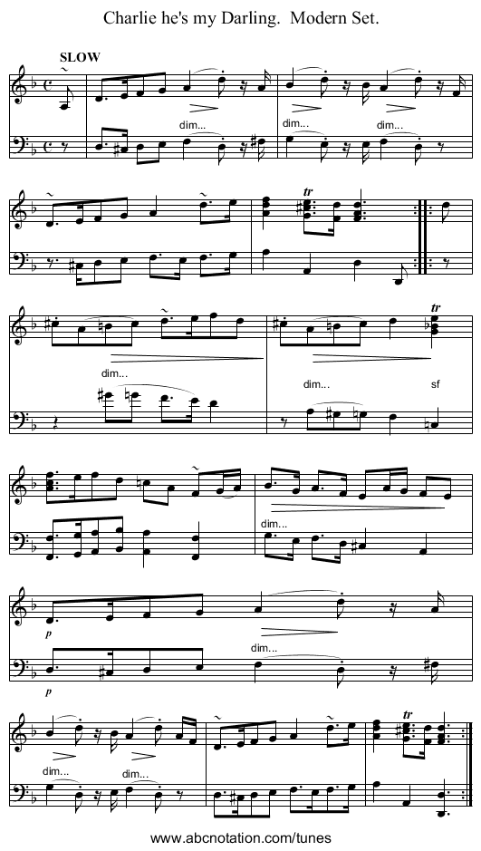 Charlie he's my Darling. Modern Set. - staff notation
