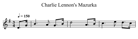 Charlie Lennon's Mazurka - staff notation