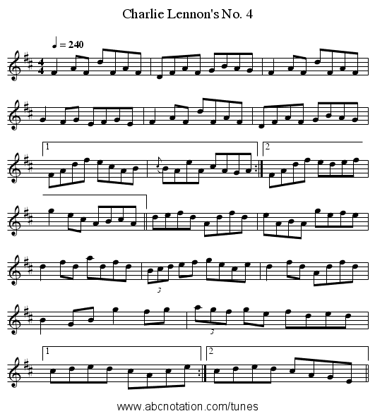 Charlie Lennon's No. 4 - staff notation