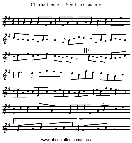 Charlie Lennon's Scottish Concerto - staff notation