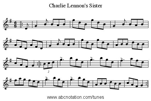 Charlie Lennon's Sister - staff notation