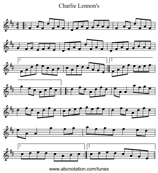 Charlie Lennon's - staff notation