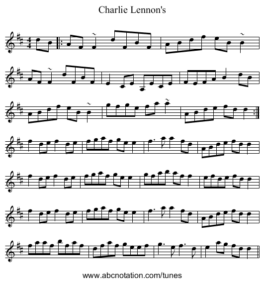 Charlie Lennon's - staff notation