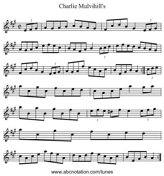 Charlie Mulvihill's - staff notation