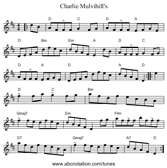 Charlie Mulvihill's - staff notation