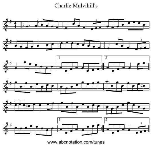 Charlie Mulvihill's - staff notation
