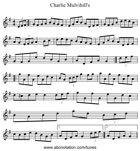 Charlie Mulvihill's - staff notation