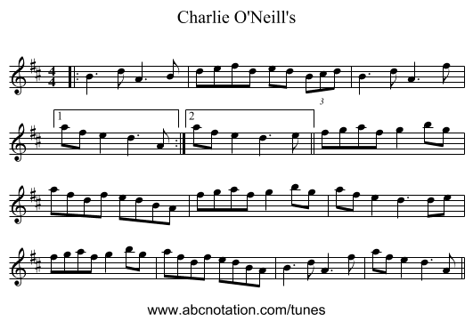 Charlie O'Neill's - staff notation