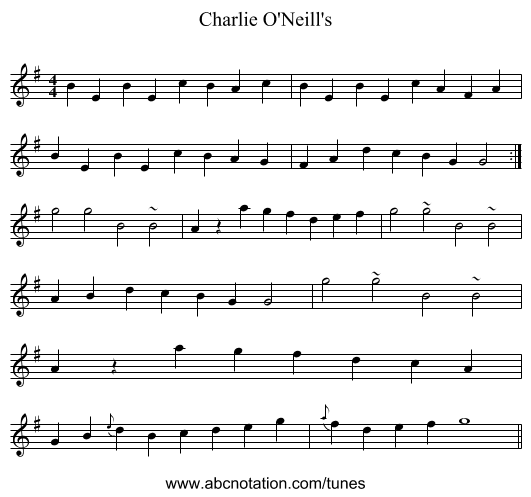 Charlie O'Neill's - staff notation