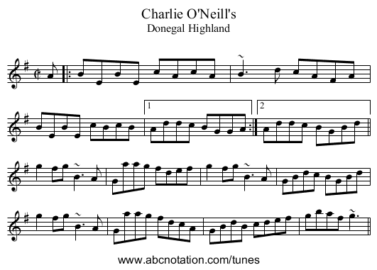 Charlie O'Neill's - staff notation