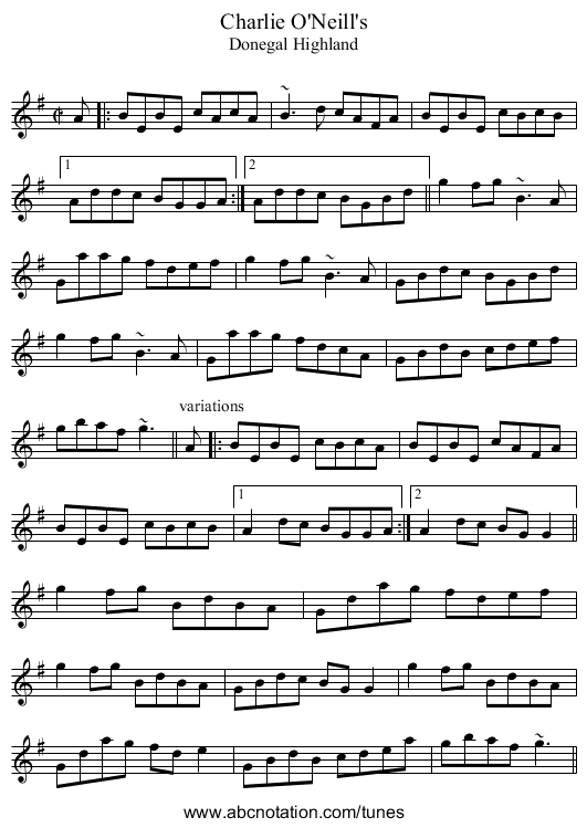 Charlie O'Neill's - staff notation