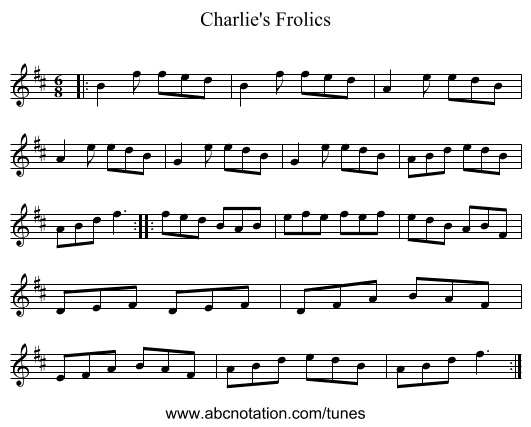Charlie's Frolics - staff notation