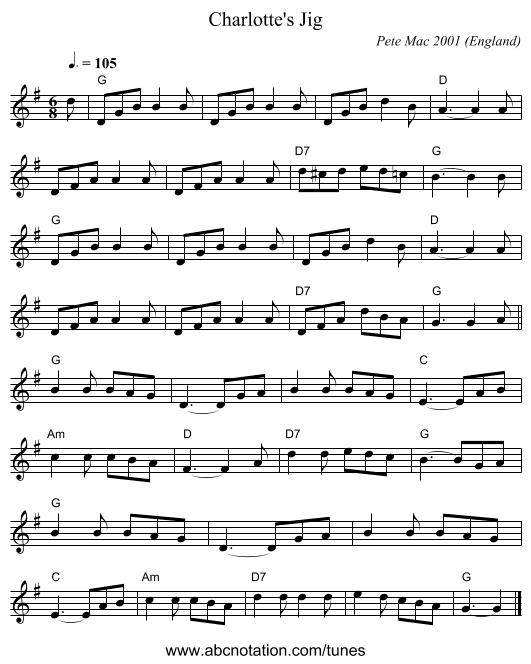 Charlotte's Jig - staff notation