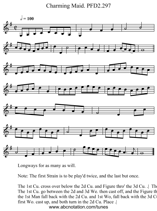 Charming Maid. PFD2.297 - staff notation