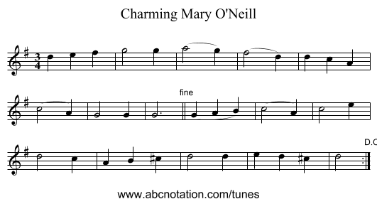 Charming Mary O'Neill - staff notation