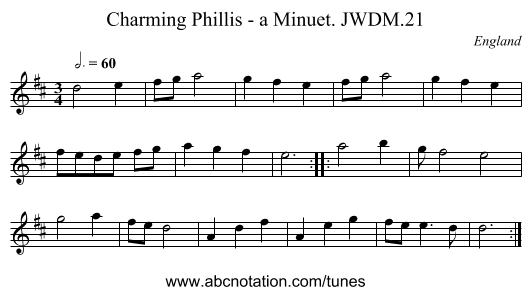Charming Phillis - a Minuet. JWDM.21 - staff notation