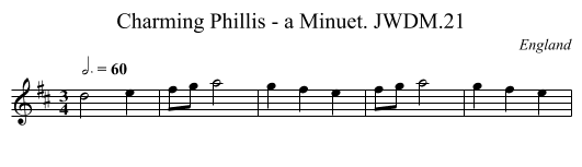Charming Phillis - a Minuet. JWDM.21 - staff notation