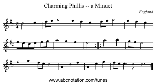 Charming Phillis -- a Minuet - staff notation