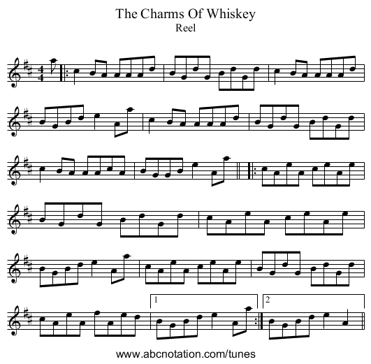 Charms Of Whiskey, The - staff notation