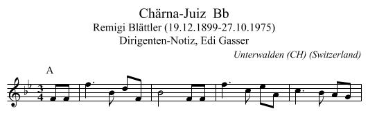 Chärna-Juiz  Bb - staff notation