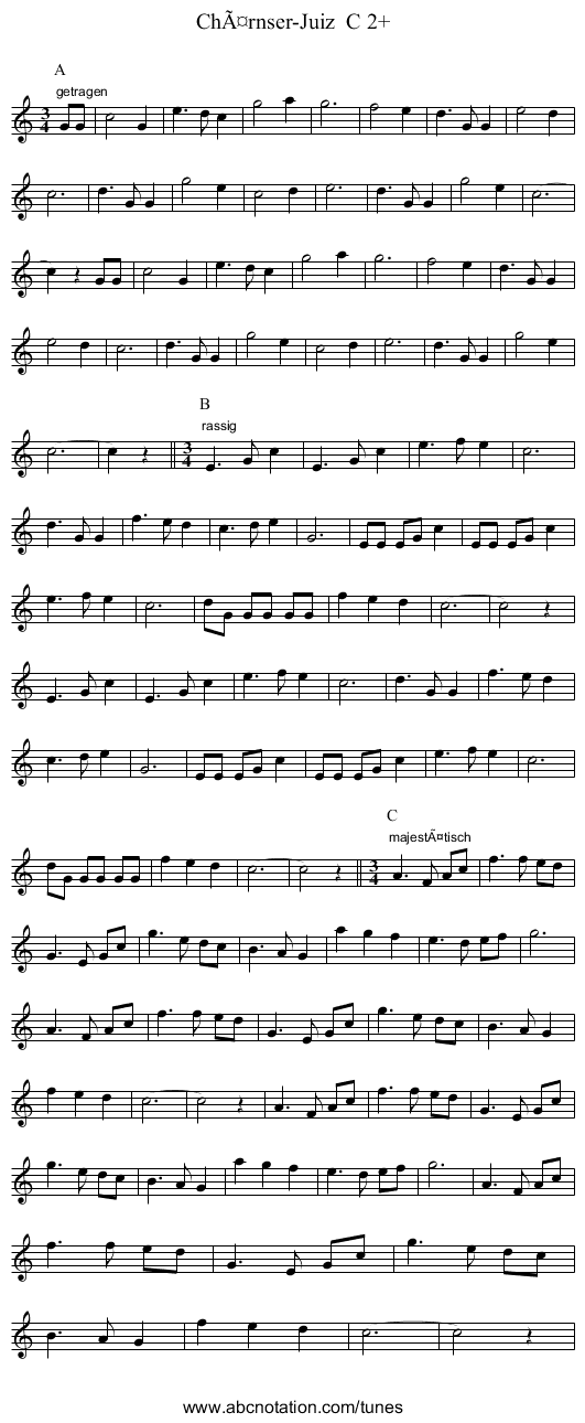 Chärnser-Juiz C 2+ - staff notation