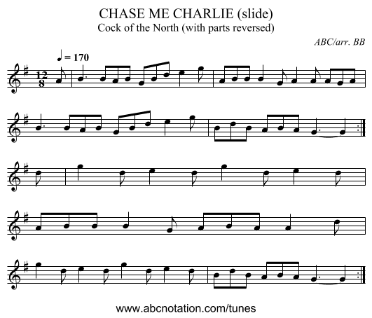 CHASE ME CHARLIE (slide) - staff notation
